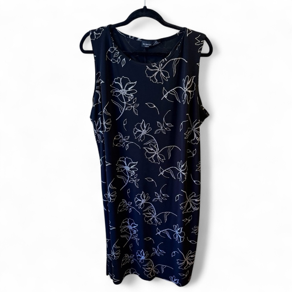 George Sleeveless Shift Black and White Floral Dress